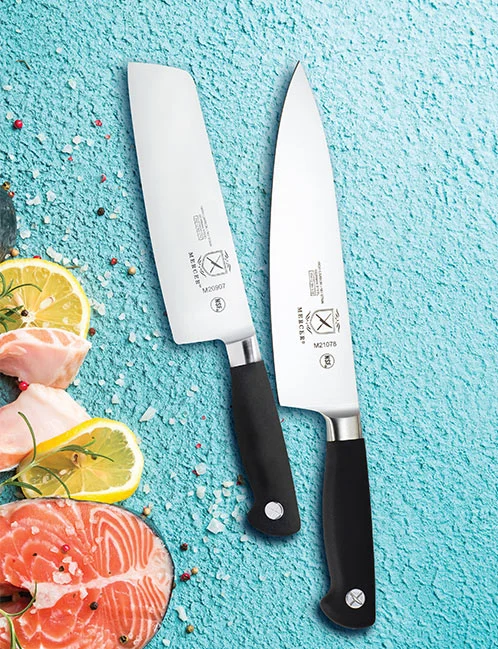 Mercer Genesis knives with citrus and fresh ingredients